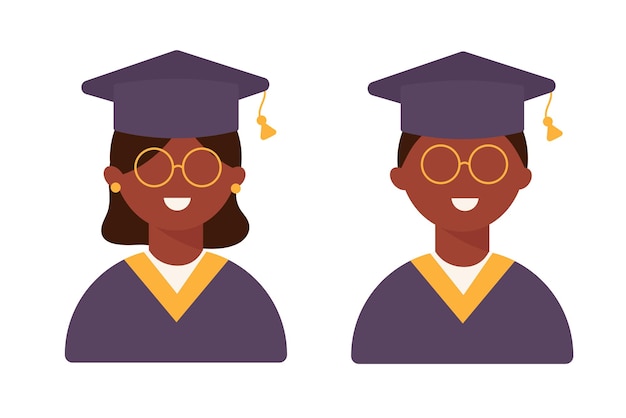 Vector a student wearing glasses smiles on graduation day man and woman in flat style vector illustration