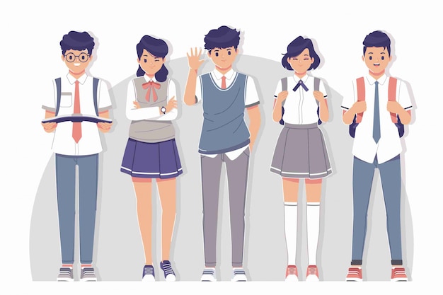 Vector student wearing uniform character collection