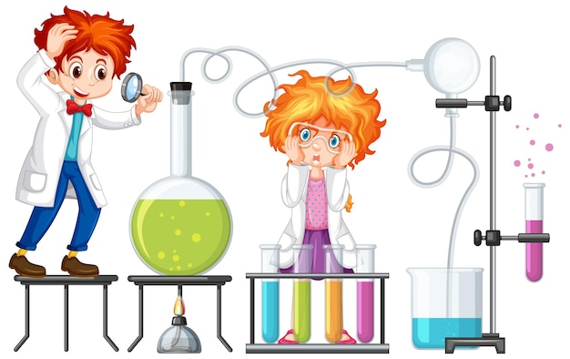 Vector student with experiment chemistry items