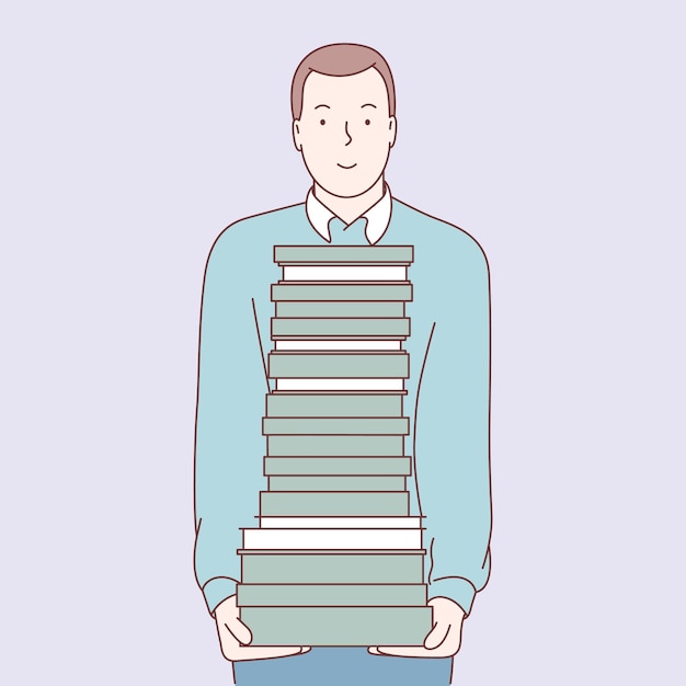 Student with pile of books