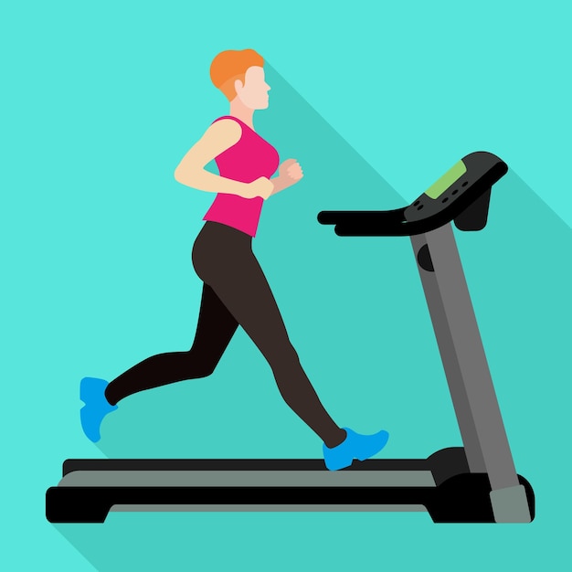 Student woman treadmill icon Flat illustration of student woman treadmill vector icon for web design
