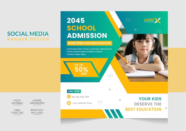 students admission social media post modern design template