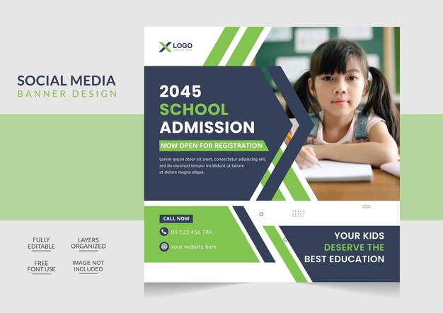 students admission social media post modern design template