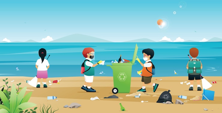 Vector students are helping to collect litter and plastic on the beach