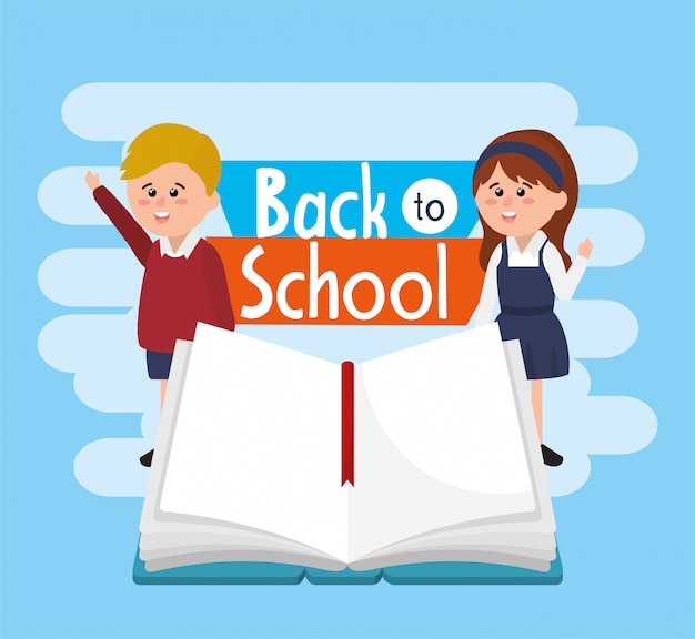 Students boy and girl wearing uniform with notebook