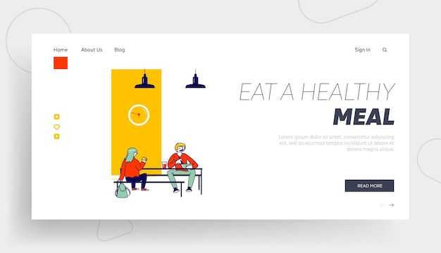 Students communicate in canteen landing page template