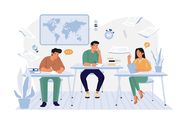 Students Doing Exam Preparation Illustration concept on white background