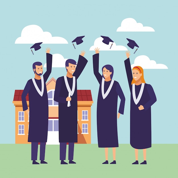 Vector students graduation cartoon