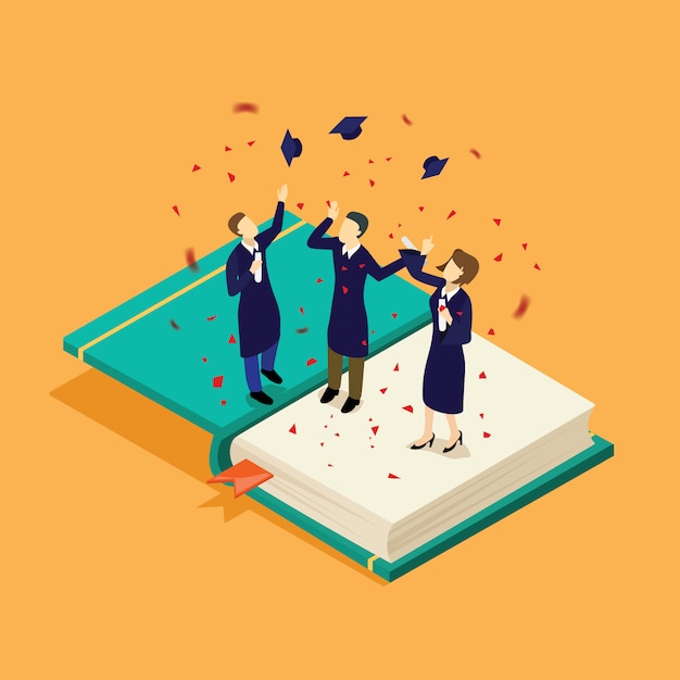 Students graduation successful isometric