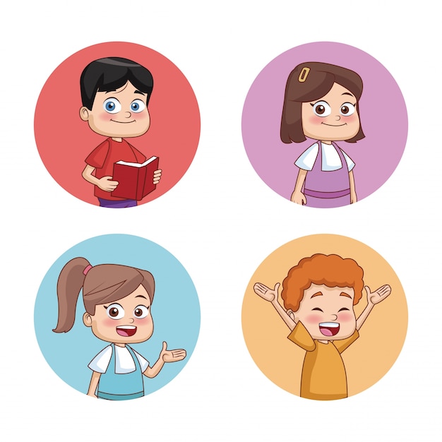 Students kids round icons