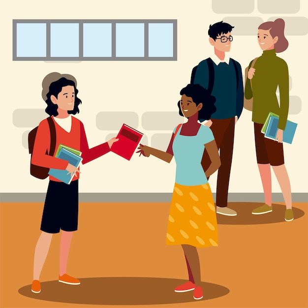 Students male and female holding books education and academic image  illustration