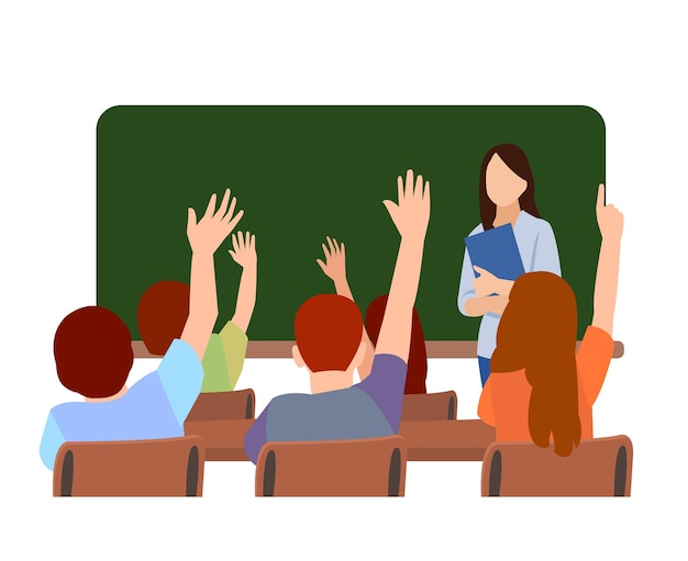 Students raising their hands in class