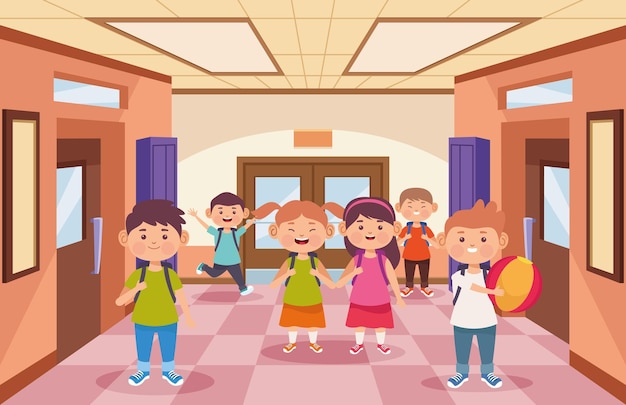 Students school corridor illustration