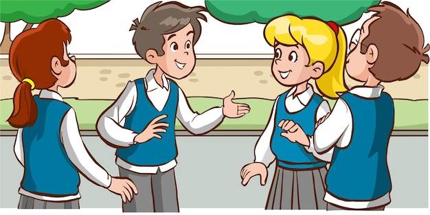 students talking to each other at school cartoon vector