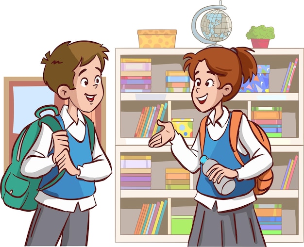 students talking to each other at school cartoon vector