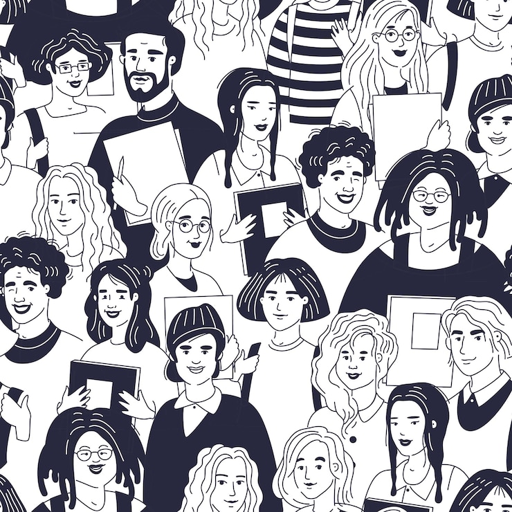 Vector students young girls and boys seamless pattern black and white vector