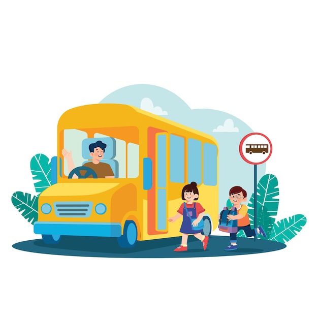 studentsgotoschoolbyschoolbusfree vector