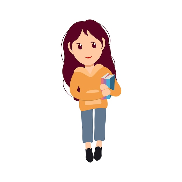 Vector studing girl with books