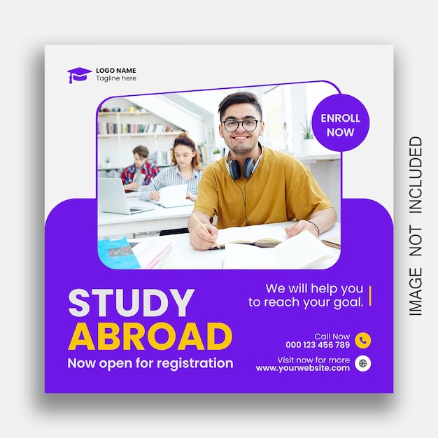 Study abroad education admission social media post template premium vector