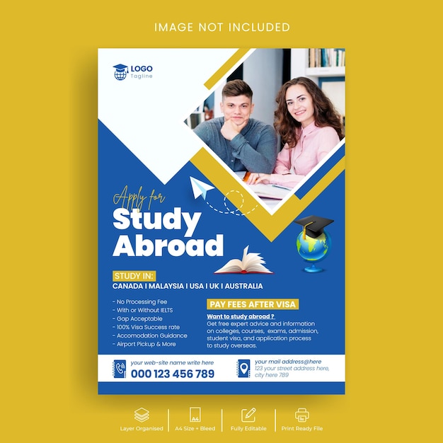 Study abroad and education flyer or poster template design