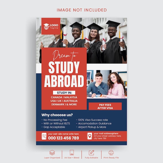 Study abroad flyer or university admission poster template design