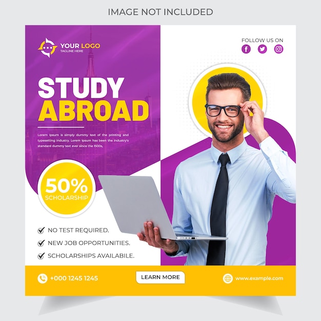 Study abroad and higher education Facebook or Instagram social media post template