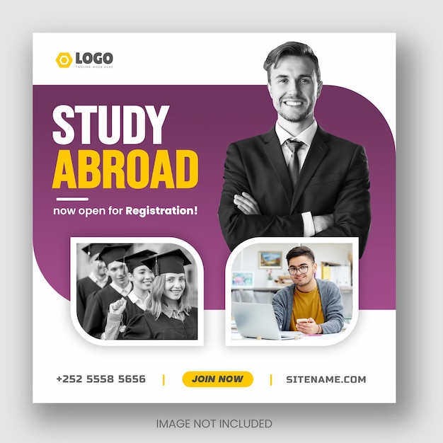 Study abroad and higher education facebook or instagram social media post amp web banner design