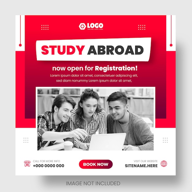 Study abroad and higher education facebook or instagram social media post amp web banner design