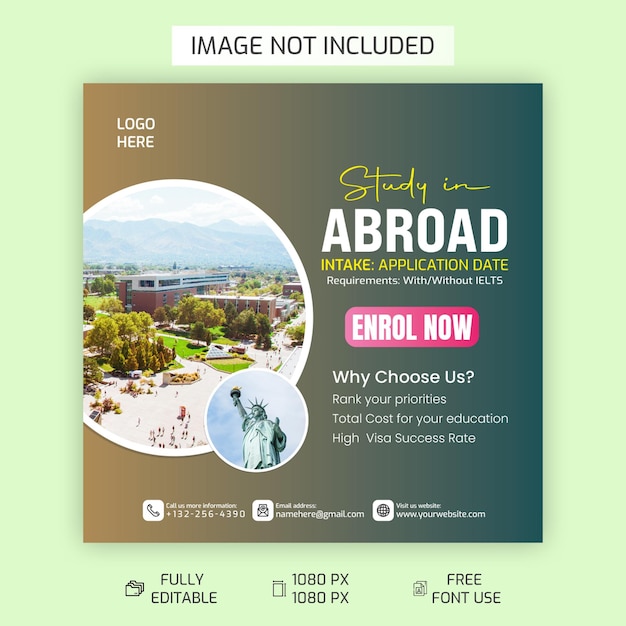 Study abroad social media design template Abroad scholarship and education promotion template