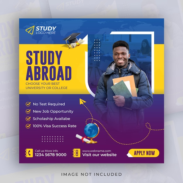 Vector study abroad social media instagram post design education web banner square template