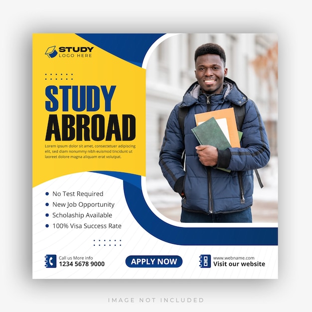 Study abroad social media instagram post design higher education web banner square flyer template