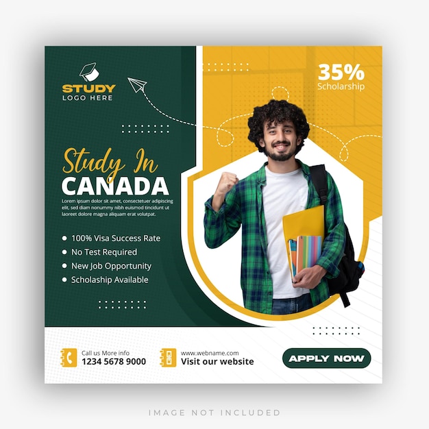 Study abroad social media instagram post design higher education web banner square flyer template