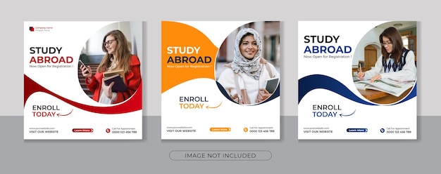 Study abroad social media post design set