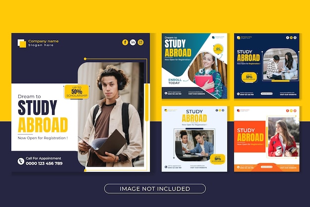 Study abroad social media post design template set