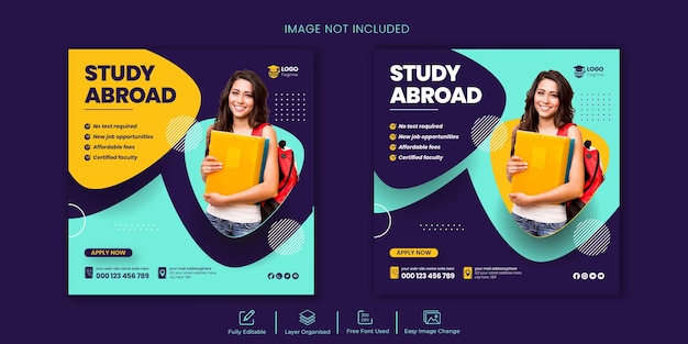 Study abroad social media post or web banner template design