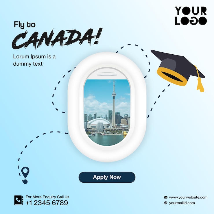 Vector study abroad tour and travel theme with aeroplane isle social media post poster