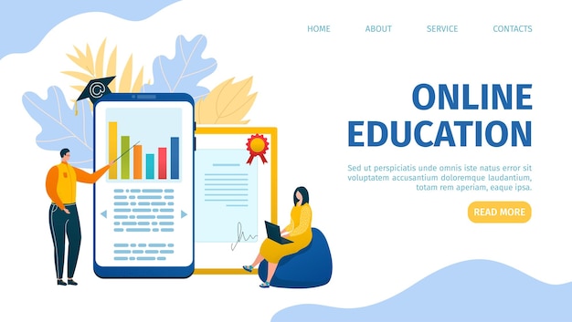 Study education online vector illustration student in web university concept flat digital knowledge