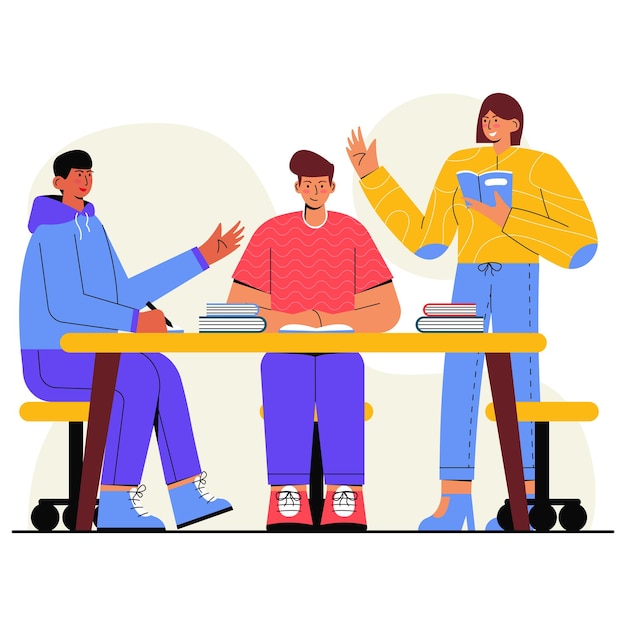 Study Group Friends Flat Illustration