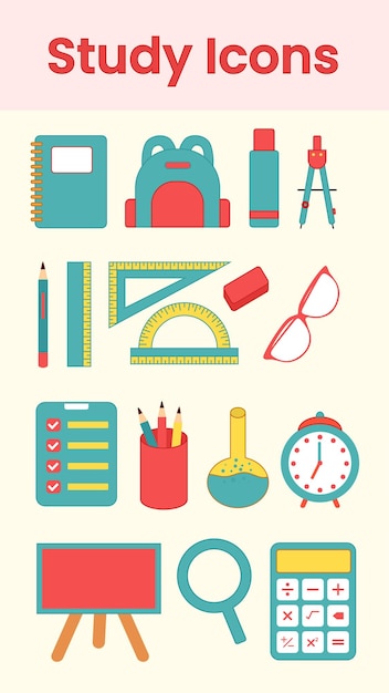 Study icons illustration for elementary, junior and senior high school or collage.