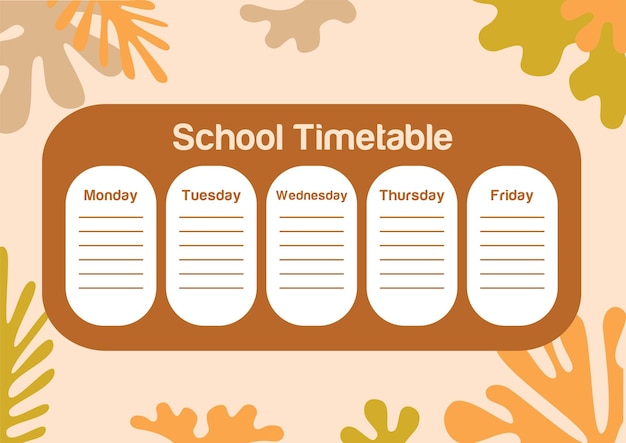 Study planner or School timetable template ready to print