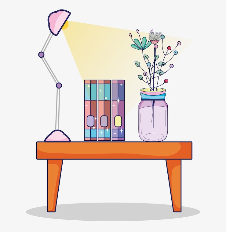 Vector study room interior with books and desk 