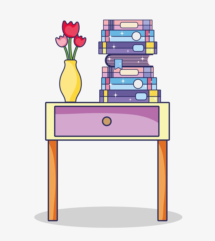 Vector study room interior with books and desk 