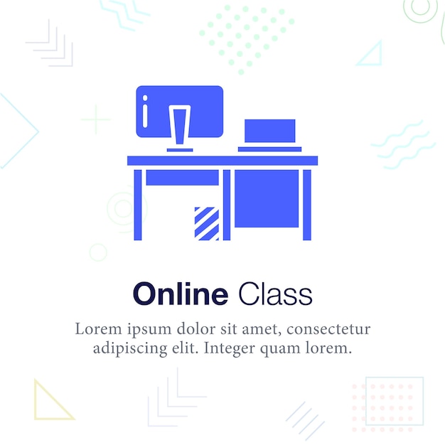 Study Table with computer Vector illustration icon, Related to Online Class and school education