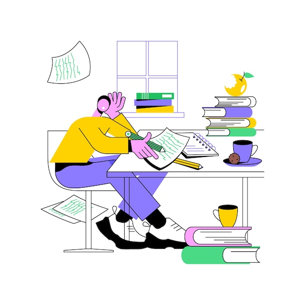 study too much isolated cartoon vector illustrations