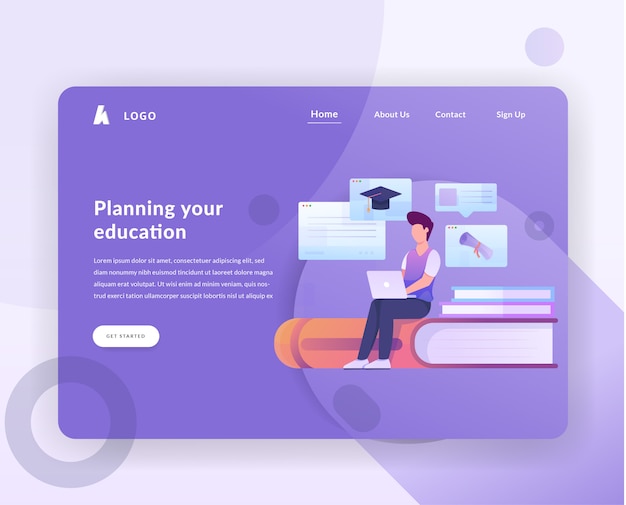 Study web landing page with illustration