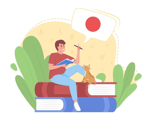 Studying japanese language quickly 2d vector isolated illustration