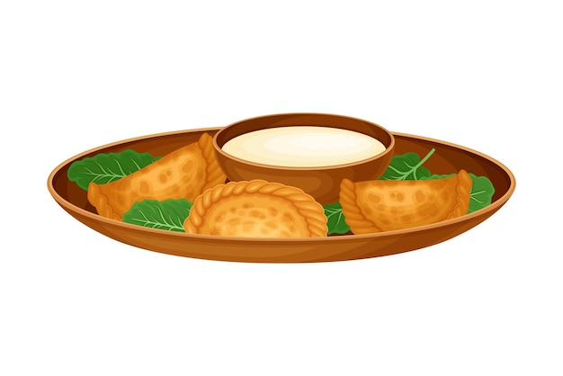 stuffed baked dumplings with sour cream sauce as syrian cuisine dish vector illustration
