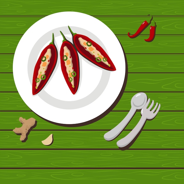 Stuffed chilly peppers flat style illustration