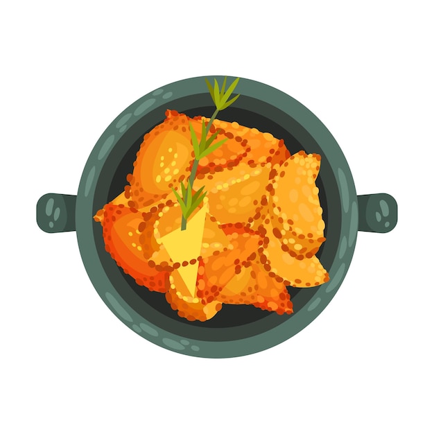Vector stuffed pastry or dumplings garnished with herb as spanish cuisine dish served in bowl vector