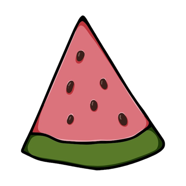 Stuk rijpe watermeloen met pits verfrissende bes doodle lineaire cartoon